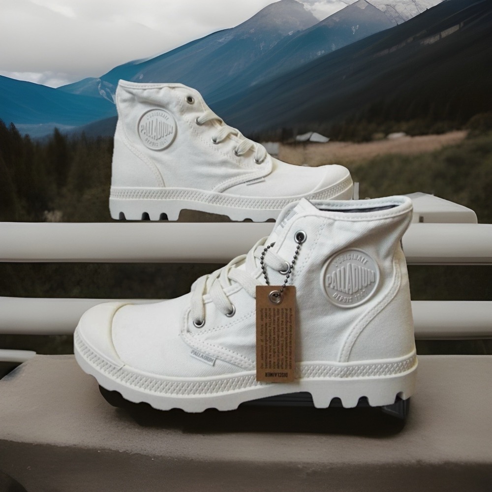 New PALLADIUM Boots Womens 8.5 White Pampa High Top Urban Goth Grunge Outdoor‎